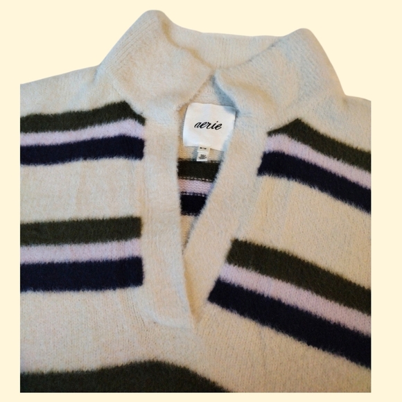Nwt Aerie Navy Stripes Oversized Henle Neckline Sweater Sz Medium - Picture 3 of 4